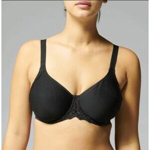 Simone Perele Caresse Underwire Minimizer Bra Black Lace Accents Adjustable 36E‎